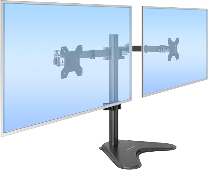 Mount-It! Dual Monitor Stand, Premium Adjustable Desk Mount for Two 13–32 Inch Screens up to 17 lbs Each, Full Motion Swivel Tilt Rotate Height Adjustable Arms, VESA 75x75 100x100, Steel Base by Mount-It