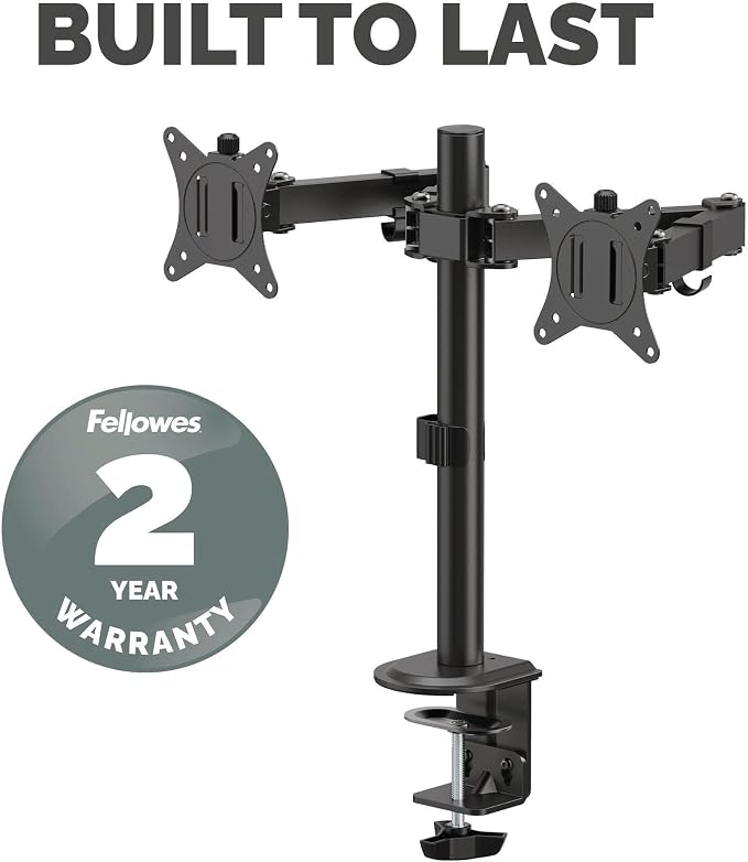 Fellowes Everyday Adjustable Dual Monitor Arm – Holds Two Screens up to 32" (inch) Weighing 19.84 lbs Each, Tilt, Swivel, Rotate, VESA 75/100, Clamp or Grommet Mount, Cable Management - Image 8
