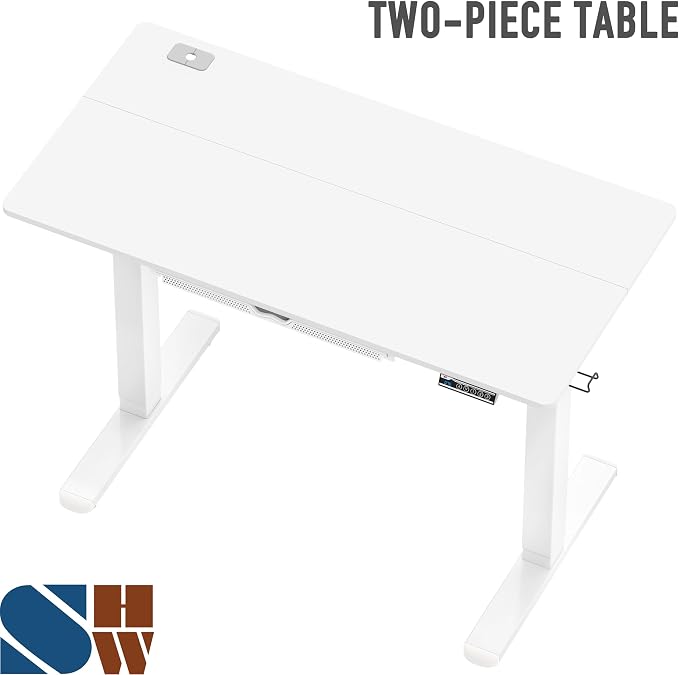 SHW 48-Inch Electric Height Adjustable Standing Desk w/Drawer, White | w/ Memory Presets and Cable Management | Drawer with adjustable compartments | Hanging Hooks - Image 9