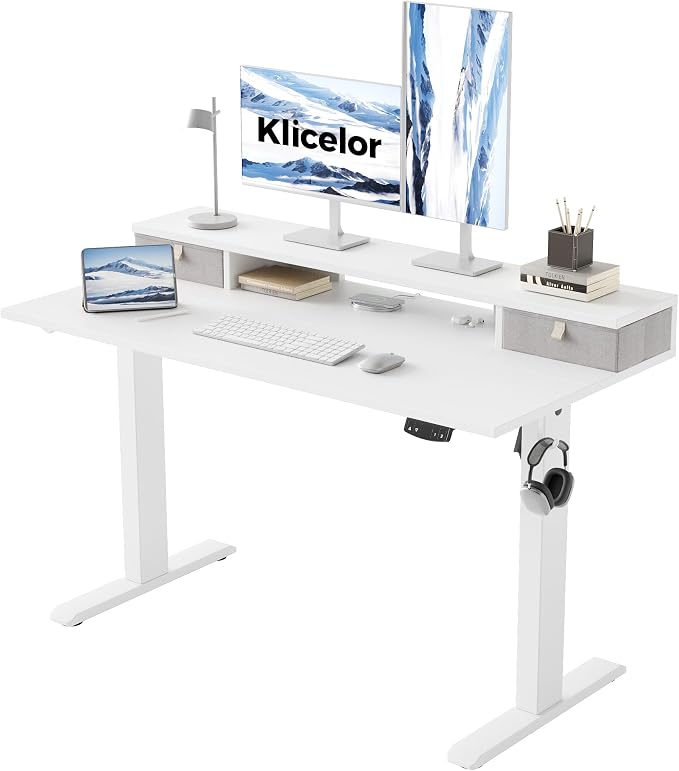 Klicelor 48 x23 Inch Electric Standing Desk with Drawers, Adjustable Height Small Sit Stand Desk for Home Office, Compact Computer Workstation with Storage– White by Unknown