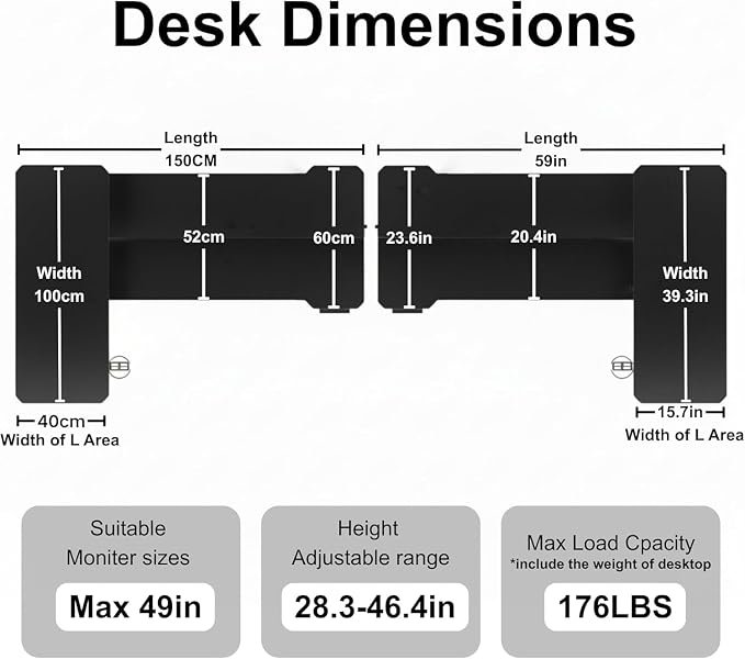 L Shaped Electric Standing Desk - 59x40 Inch Reversible Corner Sit Stand Desk with Hook&Cup Holder,Electric Height Adjustable Table,for Home Office Gaming Computer Desk, White - Image 3