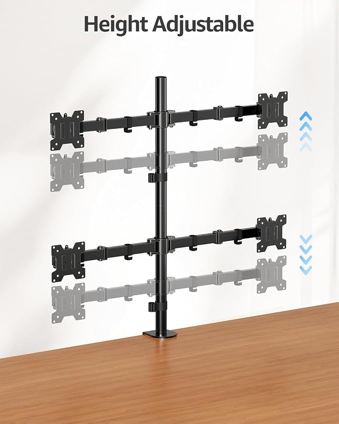 MOUNTUP Quad Monitor Stand, 4 Monitors Desk Mount for 17 to 32 inch Computer Screens, Fully Adjustable Stacked Mount with Tilt Swivel, 4 Heavy Duty Monitor Mount, Holds up to 17.6lbs per Arm - Image 8