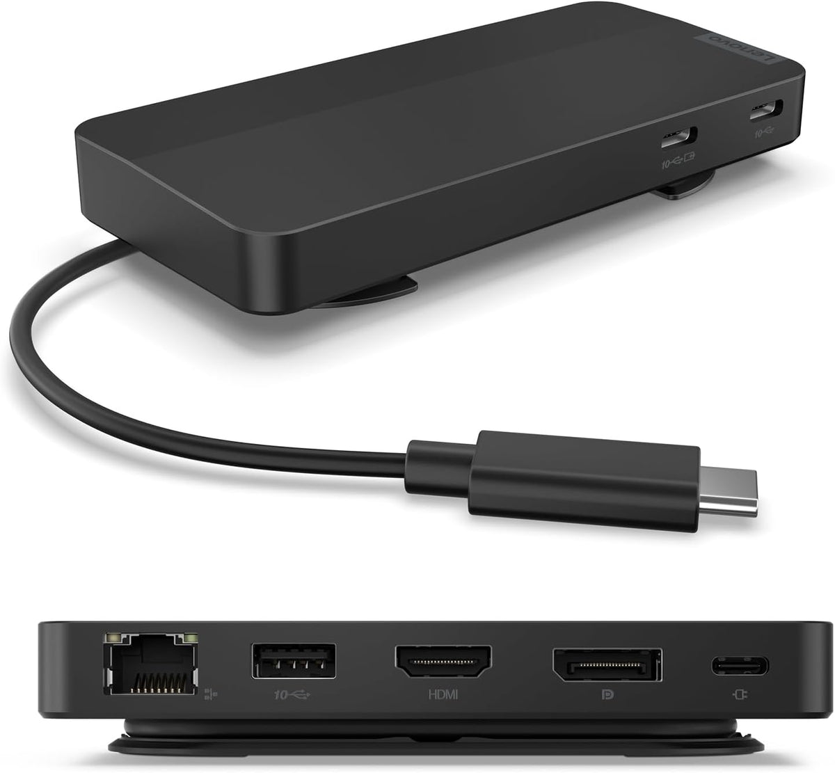 Lenovo USB-C Dual Display Travel Dock - 7 Ports, Integrated Cable, Universal Compatibility, Two displays at 4K - Black by Lenovo