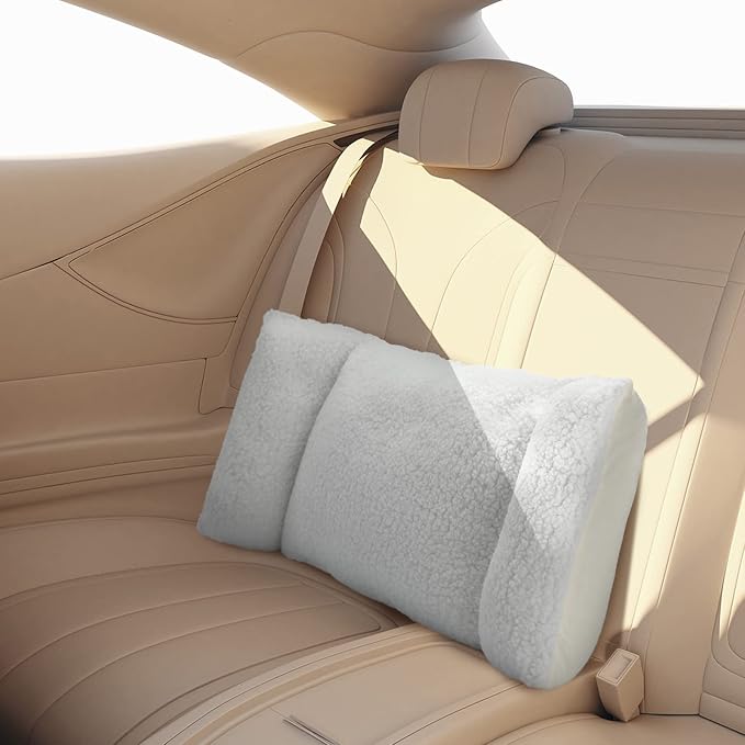 Queekay Fleece Lumbar Support Pillow 3 Section Back Pillow Office Chair for Back Support Comfortable Lumbar Cushion for Car Seat Pain Relief Sofa Rest(White) - Image 5
