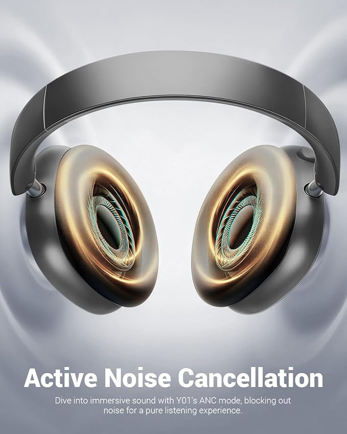 Wentronic Y01 Wireless Noise Canceling Headphones Bluetooth 5.3 Over Ear Headphones with Microphone, Hi-Res Audio, 48H Playtime, Foldable Comfortable Earpads,Compatible with iOS,Android,PC, Space Grey - Image 3