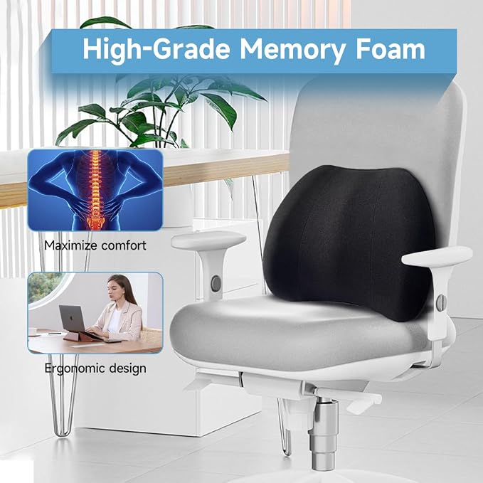 Really Plush Lumbar Support Pillow for Car Seat, Lower Back Support Pillow | 100% Memory Foam Lumbar Pillow - Breathable Removable Cover & Ergonomic Design, Back Pillow for Back Pain Relief(Black, 1PC) - Image 3