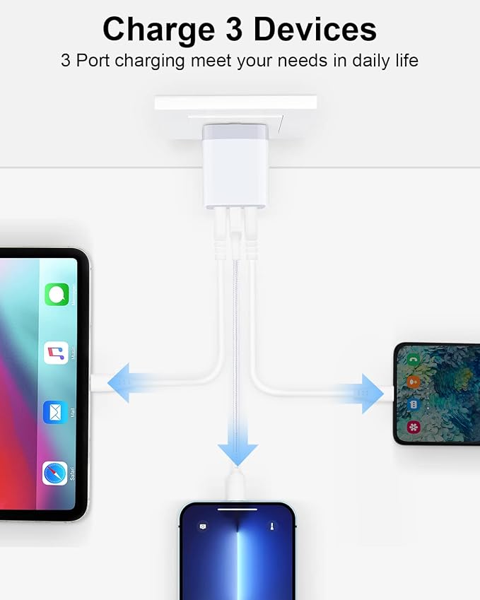USB Charger Cube Wall Charger Plug AILKIN 3.1A 3 Muti Port USB Adapter Plug | USB Charging Station Box Base for iPhone 17 16 15 14 13 12 Pro Max Mini SE 11 Pro Max Samsung Phones Charging Block - Image 4