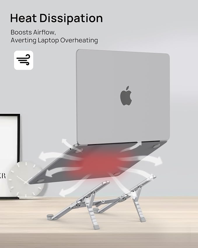 Ultra Compact Foldable Laptop Stand - Portable Laptop Holder for Desk & Travel Use, Ergonomic Aluminum Computer Holder with Adjustable Height for MacBook, Tablet 10-16" (Light Gray, Bi-Fold) - Image 9