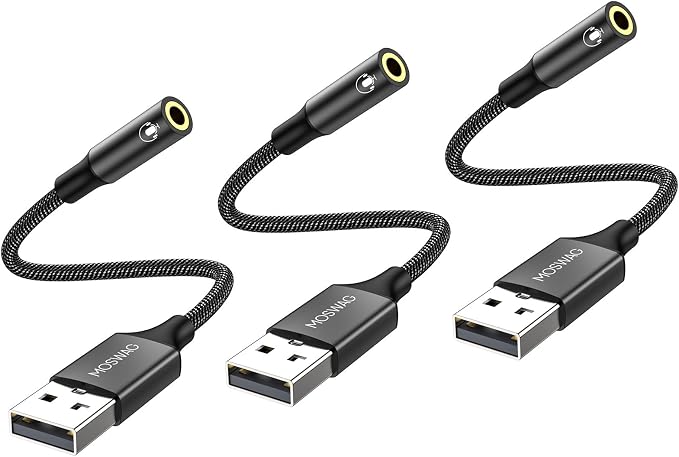 MOSWAG USB to Audio Jack Adapter 0.65Feet/20cm,External Sound Card Jack Audio Adapter with 3.5mm Aux Stereo Converter Compatible with Headset,PC,Laptop,Linux,Desktops,PS4 and More Device by MOSWAG