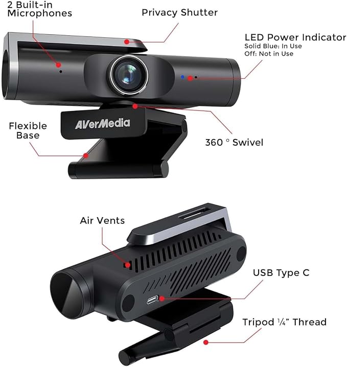 AVerMedia PW515 4K Ultra HD Business Webcam with Microphone for PC/Desktop/Laptop/Mac, with AI Auto Framing for Streaming, Meeting, Video Calls, Sony Sensor, Works with Teams, Zoom, Google Meet, OBS - Image 8