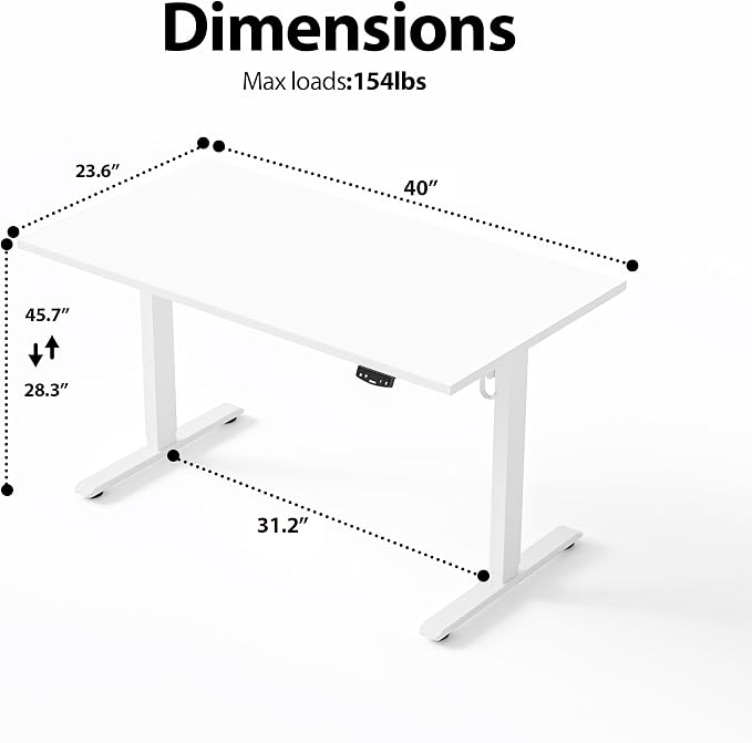 Agilestic Electric Height Adjustable Standing Desk, 40 Inch, White | Sit Stand Up Computer Desk, Extra Wide desktop, Memory Presets, Stable Steel Frame,154 lbs, Easy Assembly, Splice Board - Image 3