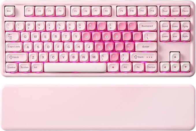 YUNZII B87 TKL Wireless Mechanical Keyboard (Pink,Cocoa V2) | QMK/VIA, Wrist Rest, CreamyTyping, Cute MOA Keycaps, Gasket Mount, Hot Swap, RGB Backlit, NKRO, BT/2.4G/USB-C, for Win/Mac by YUNZIIMECHANICALKEYBOARD
