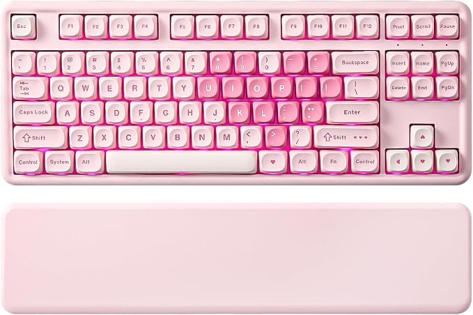 YUNZII B87 TKL Wireless Mechanical Keyboard (Pink, Milk Switch) | QMK/VIA, Wrist Rest, CreamyTyping, Cute MOA Keycaps, Gasket Mount, Hot Swap, RGB Backlit, NKRO, BT/2.4G/USB-C, for Win/Mac by YUNZIIMECHANICALKEYBOARD