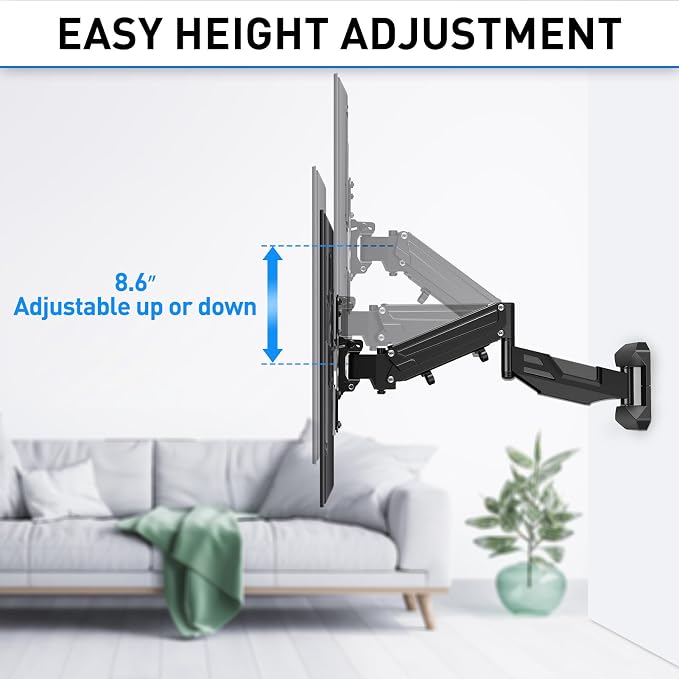 MOUNTUP Height Adjustable TV Wall Mount for 26-55 Inch TVs, Spring Arm Full Motion Articulating TV Bracket Mount with Smooth Swivel Tilt & Safe Corner Installation, 400x400mm VESA, 11-66 lbs - Image 5