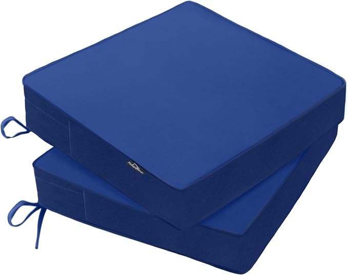 PatioGlow Outdoor Chair Cushions 17 x 16 x 2 Inch, Waterproof & Fade Resistant Patio Seat Cushion for Furniture with Handle and Ties, Thick Seating Pads for Outside Sofa Couch Set of 2, Blue by CushionHavenfortheOutdoors