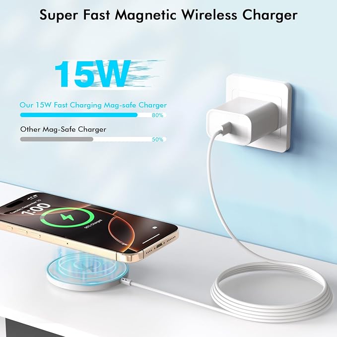 Magnetic iPhone Wireless Charger,10FT Fast Charging Apple Mag Safe Charger Wireless Charging Pad for iPhone Air/17 Pro Max/16 Pro/16 Plus/15 Pro/14/13/12/11/AirPods 3/Pro 3/2 Phone Mag safe Charge Pad - Image 2