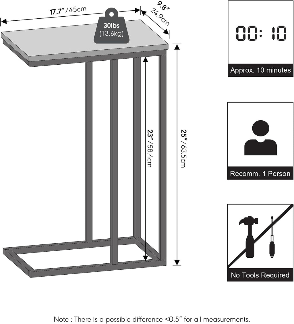Furinno C-Shaped Metal Frame Side Table, Easy Assembly, Americano - Image 2