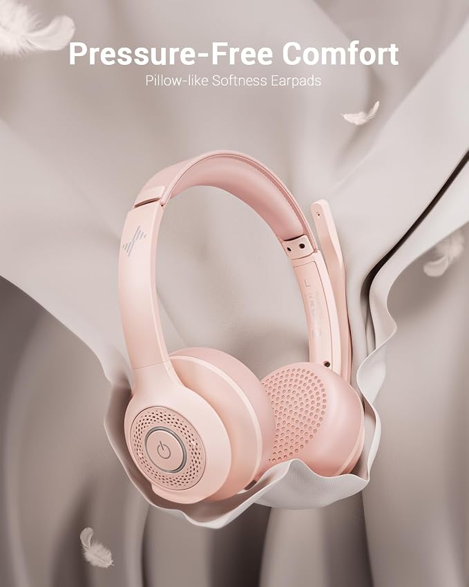 JIAMQISHI Wireless Headset with AI Noise Cancelling Microphone Bluetooth Headset - Bluetooth V5.2 Headphones with USB Dongle & Mic Mute for Computer/Laptop/PC/iPhone/Android/Cell Phones (Pink) - Image 4
