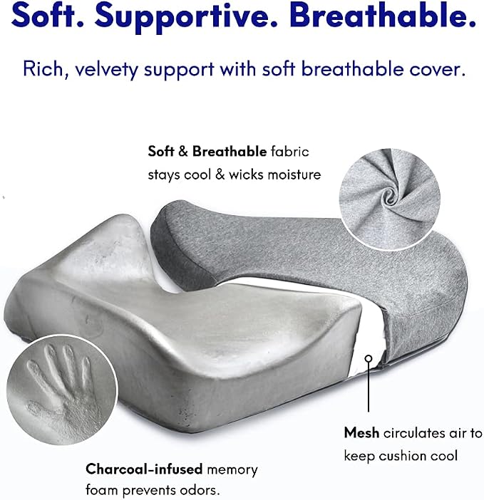 Cushion Lab Patented Pressure Relief Seat Cushion for Long Sitting Hours on Office & Home Chair - Extra-Dense Memory Foam for Soft Support. Car Pad for Hip, Tailbone, Coccyx, Sciatica - Black - Image 5