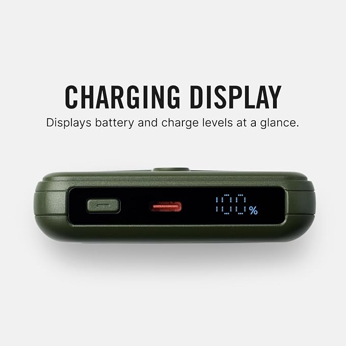 Ridge 20W Magnetic Power Bank Battery Pack 10,000mAh - Fast Charging, Compatible with MagSafe - Portable Charger Flight-Safe Travel Powerbank - Built-in Cables & Magnetic Attachment (Matte Olive) - Image 6