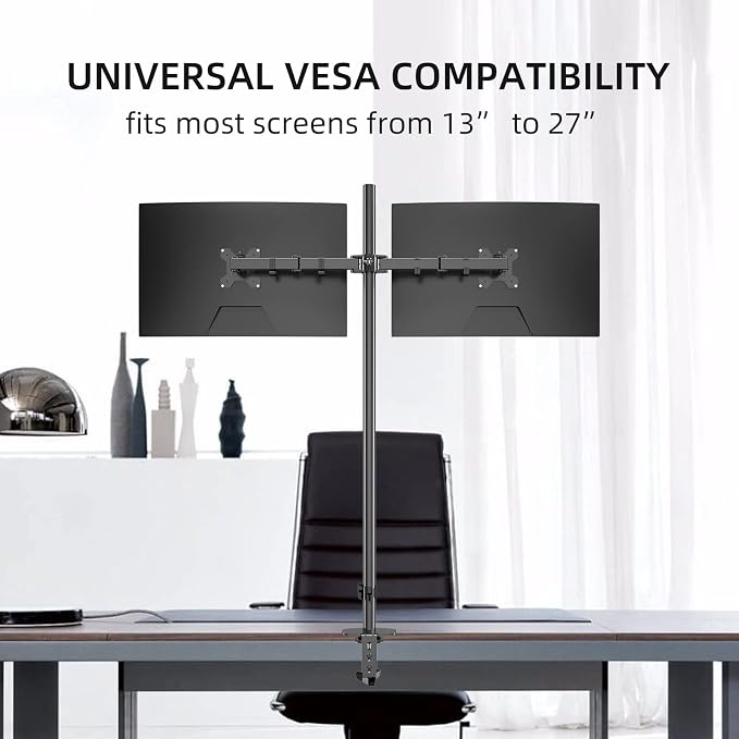 Pholiten Extra Tall Dual Monitor Stand, Dual Monitor Mount, Desk Mount up to 47 inch Pole, 2 Monitor Stand, Computer Monitor Arm, Fully Adjustable Stand for up to 27 inch Screens - Image 4