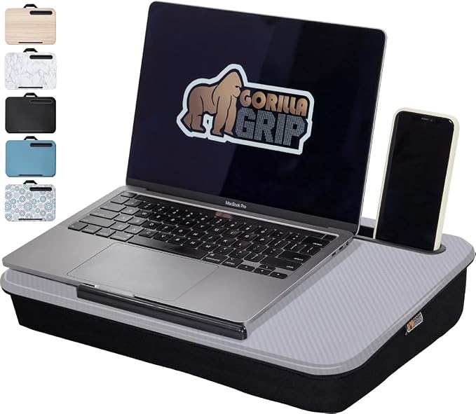 GORILLA GRIP Laptop Lap Desk with Phone Holder, Pillow Cushion Desks Fit Laptops up to 15.6", Tray Ledge Keep Computers in Place, Portable Travel Workstation Essentials for Home, Dorm Room, Gray by Unknown