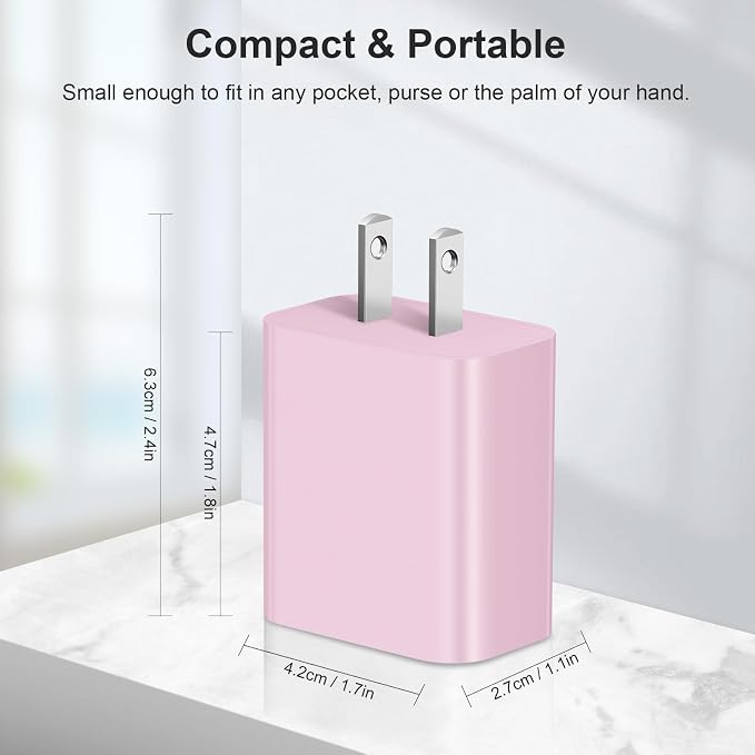 [4 Pack] USB C Charger Block Charging Block Type C Charger | 20W Wall Chargers for iPhone Air/17/17 Plus/17 Pro/17 Pro Max/16/16 Plus/16 Pro/16 Pro Max/15/15 Pro/15 Max/14/Samsung(Pink) - Image 6