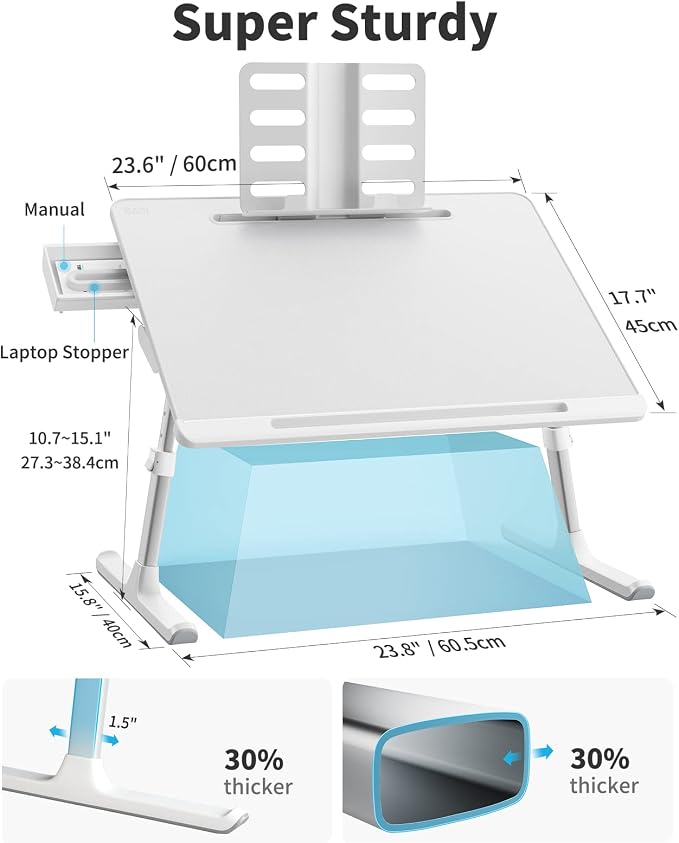 Laptop Bed Tray Table, SAIJI Adjustable Bed Desk for Laptop, Foldable Laptop Stand with Storage Drawer for Eating, Working, Writing, Gaming, Drawing (White, X-Large) - Image 7