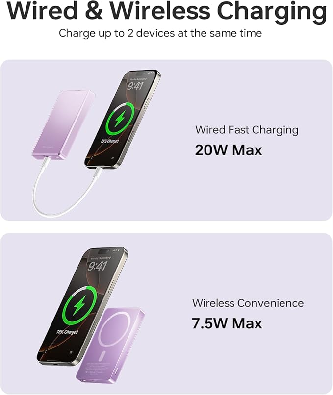 ULiXWH 10,000mAh for MagSafe Power Bank Ultra-Slim Fast Charging for Travel | Magnetic Wireless Charger with USB-C Cable, Metal-Alloy Portable Battery for iPhone 17 Pro Max/17 Pro/Air/16/15/14/13, Purple - Image 4
