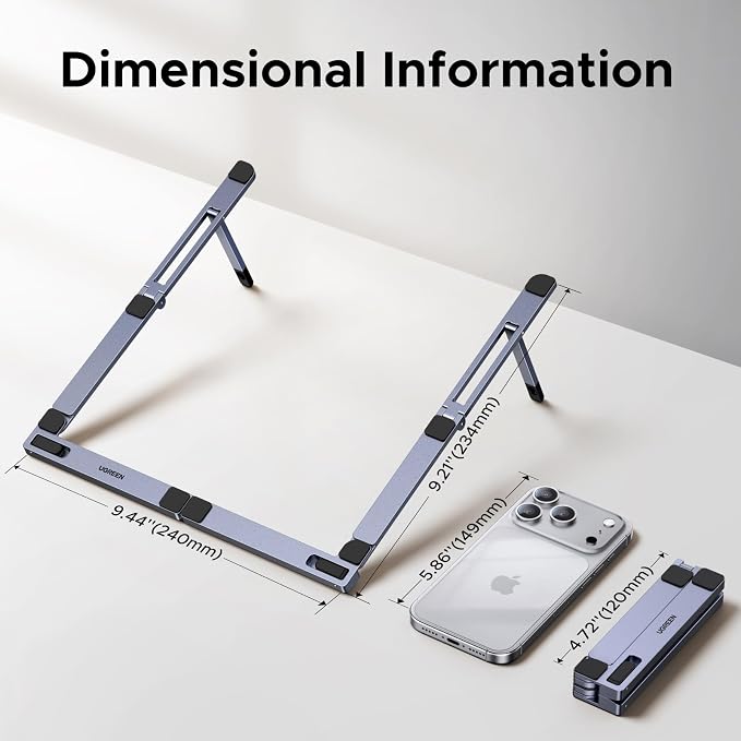 UGREEN Portable Laptop Stand, Foldable & Compact Aluminum Computer Stand Holder for Desk, Adjustable Ergonomic Laptop Riser for MacBook, Travel-Friendly for 10-17 Inch Laptops - Image 8