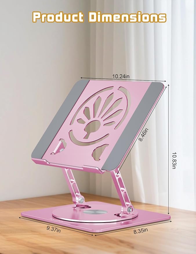 Adjustable Laptop Stand for Desk-360° Rotating Foldable Laptop Holder Ergonomic Laptop Riser for MacBook Pro/Air Dell HP Lenovo Notebook up to 16",Pink - Image 4