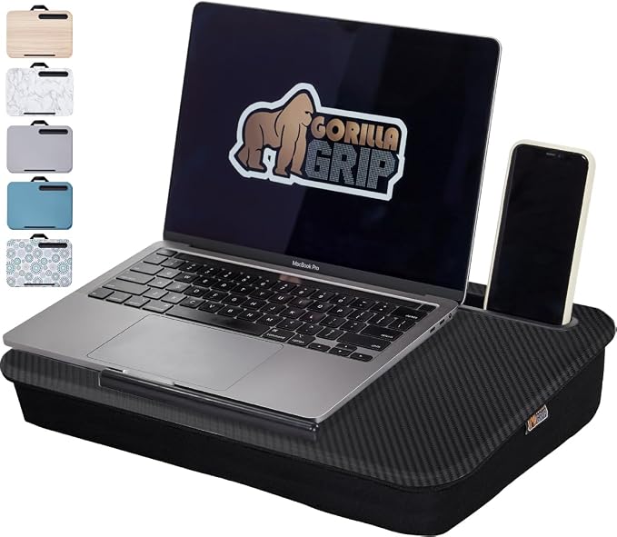 GORILLA GRIP Laptop Lap Desk with Phone Holder, Pillow Cushion Desks Fit Laptops up to 15.6", Tray Ledge Keep Computers in Place, Portable Travel Workstation Essentials for Home, Dorm Room, Black by Unknown