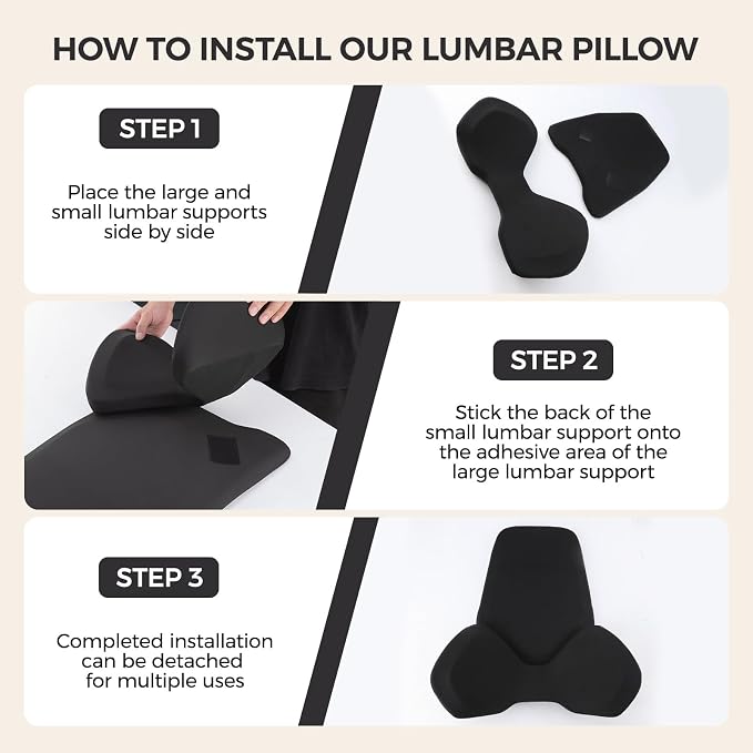 BEBAS Ergonomic Memory Foam Extended Lumbar Support Pillow for Car, Black | Extended Full Back Support, 2-in-1 Detachable Design Lumbar Cushion, Breathable Washable Cover, Fits for Driving, Office - Image 3