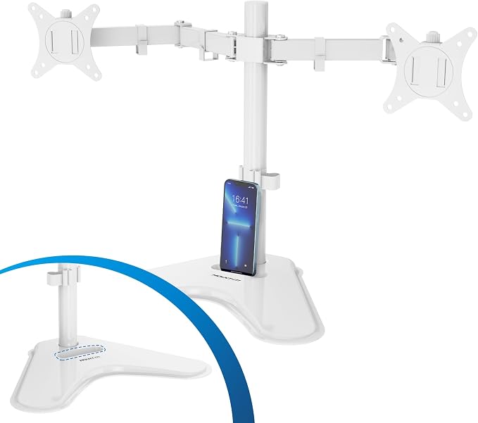 Mount-It! Dual Monitor Desk Stand Mount for 2 Screens VESA 75x75 & 100x100 | Fits two VESA 75x75/100x100 screens, sturdy desk stand for a clean dual-monitor workstation. - Image 4