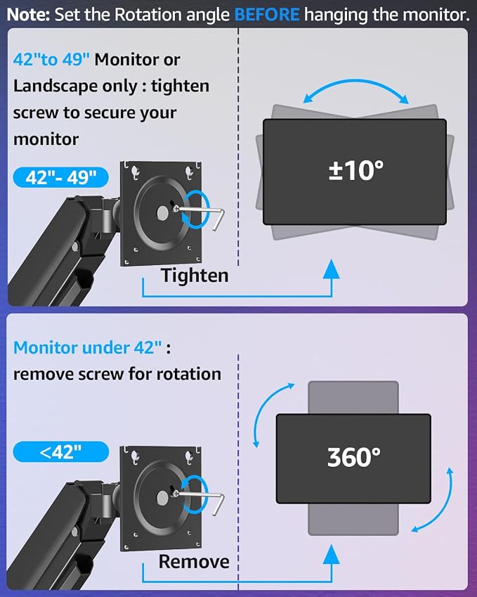 MOUNTUP Monitor Wall Mount for 49 45 43 40 35 32 27 24 Inch Screens, Heavy Duty Wall Monitor Mount, Holds 4.4 to 44 lbs, Ultrawide Monitors Arm Wall Mount, VESA Mount 75x75/100x100mm - Image 9