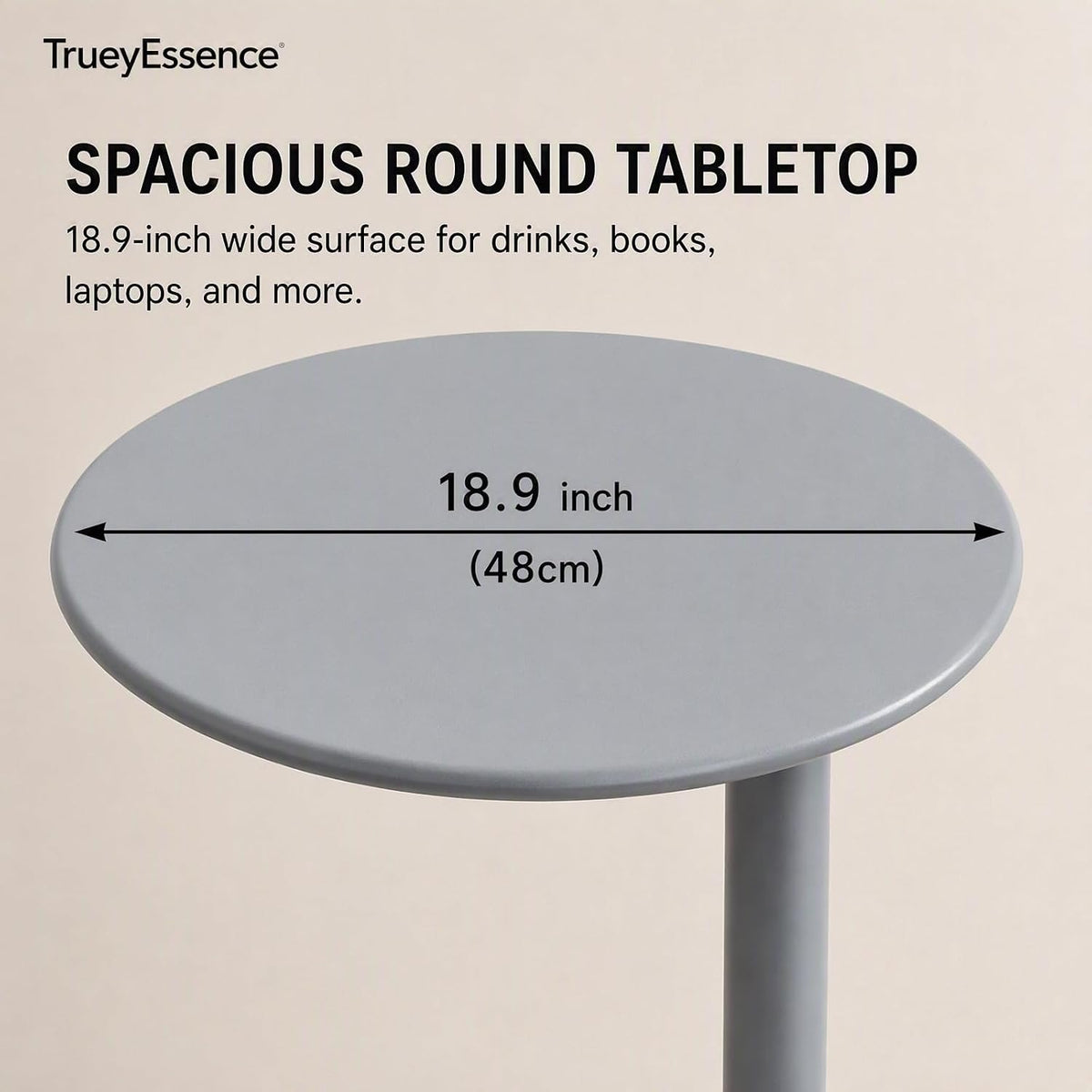 C-Shaped Round Side Table, Modern Metal End Table Laptop Tray with O-Shaped Base for Couch Living Room Bedroom Small Spaces (Grey, 18.9“x27.2”) - Image 6