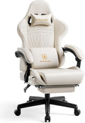 GTPLAYER Gaming Chair for Adults, Ergonomic Computer Game Chairs with Speakers, Footrest & Linkage Armrest, Reclining High Back Silla Gamer for Home Office, Ace Pro, Off-White by GTPLAYER