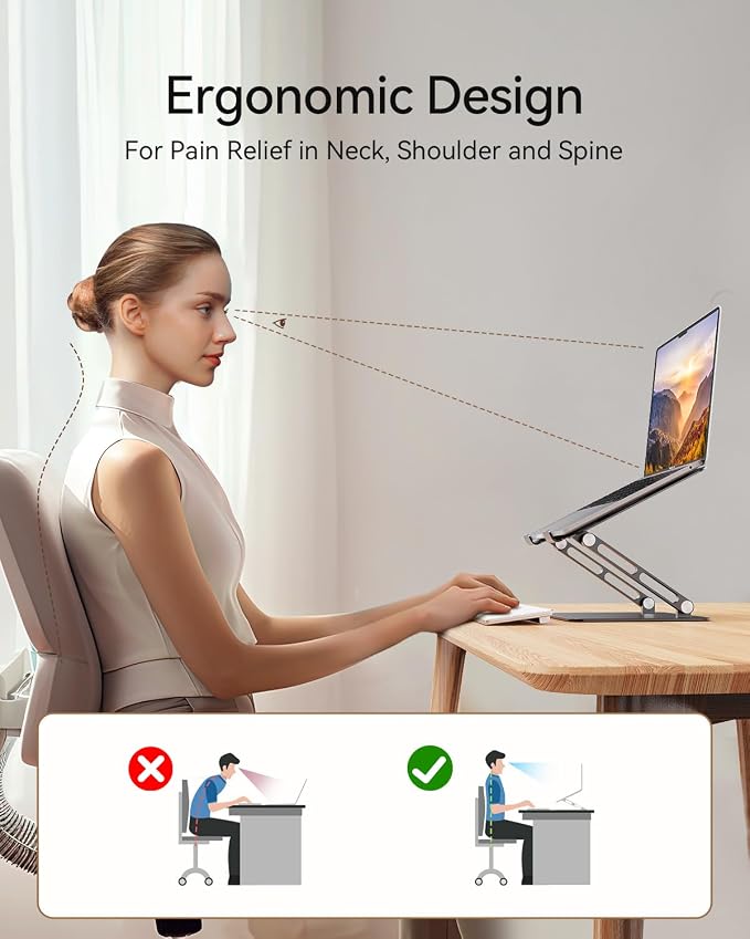 Orlian Foldable Aluminum Laptop Stand Up to 17.3" Laptops, Height Adjustable Portable Ergonomic Computer Holder, Space Saving Desk with Heat Dissipation. Compatible with MacBook/Dell/HP etc, Black - Image 2