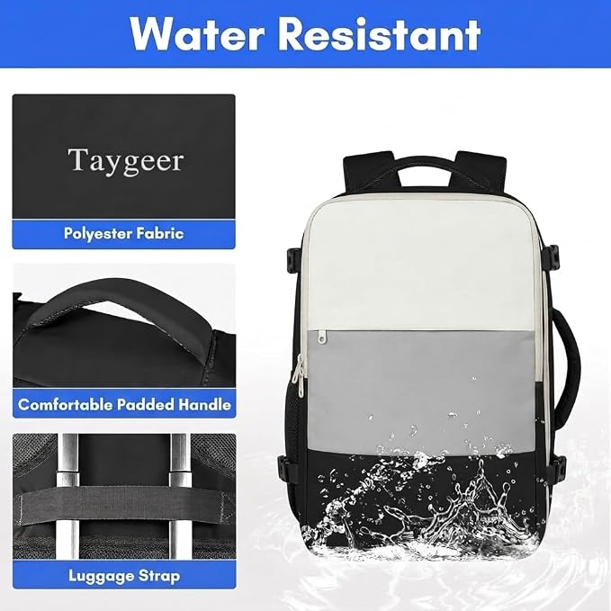 Taygeer Carry On Backpack for Men Women, Laptop Bag 17.3" Flight Approved | Travel Backpack with Water Bottle Pocket & Shoe Pouch, College Teacher Tote Bag for Work Essentials, Beige Gray Black - Image 6