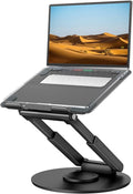 tounee Telescopic Laptop Stand for Desk with 360° Swivel Base, Sit to Stand, Height Adjustable, Portable Riser Holder for Good Posture, Compatible with MacBook Pro, All Laptops 10-17" - Black by tounee