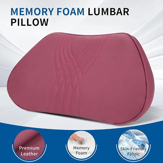 Lumbar Support Pillow for Driving Seat, Office Chair, Red, 1PC | Leather Lumbar Pillow Memory Foam Lower Back Cushion for Back Pain Relief Improve Posture, Ergonomic Back Rest Gaming Chair - Image 3