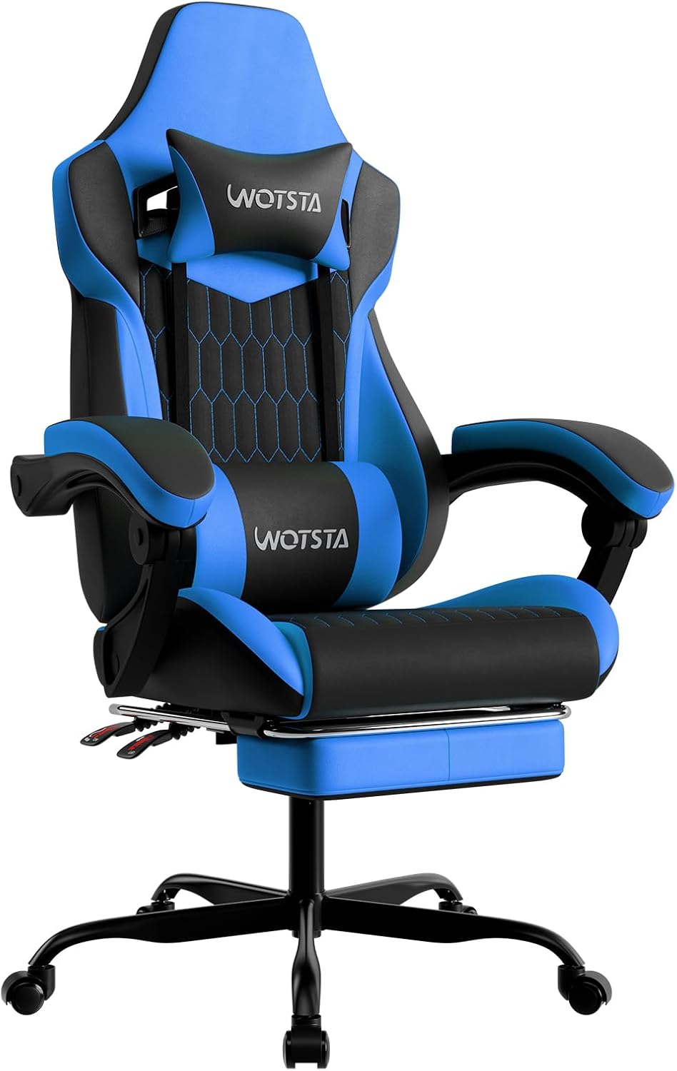 Gaming Chair with Footrest, High Back Gaming Chairs PVC Leather Ergonomic Gamer Chair with Adjustable Headrest Lumbar Support Racing Style Video Gaming Chair for Office/Home (BlackBlue) by WOTSTA