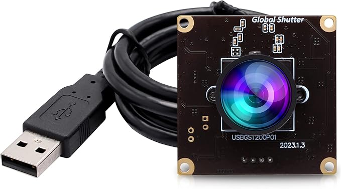 ELP High Speed Wide Angle Global Shutter USB Camera Module for Computer 1080P Mini UVC USB2.0 Webcam Board with 120degree No Distortion Lens AR0234 High Frame 90fps Web PC Camera Board for Laptop by ELP