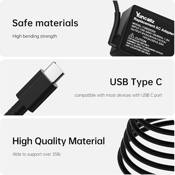 65W USB C Type C Fast Charging Universal Laptop Charger Replacement Compatible with HP, Dell, Lenovo, Acer, Asus, Samsung, Google Series Adapter Power Cord - Image 2
