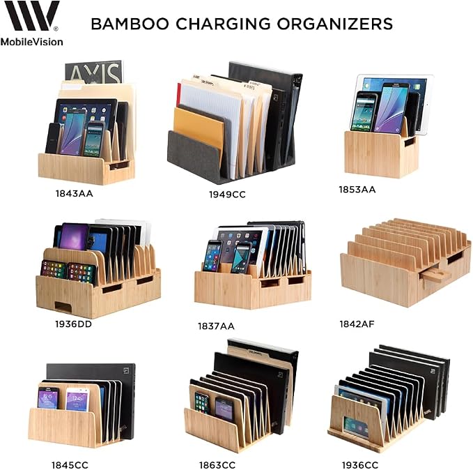 MobileVision Bamboo Charging Station & Multi Device Organizer Slim Version for Smartphones, Tablets, and Laptops - Image 6