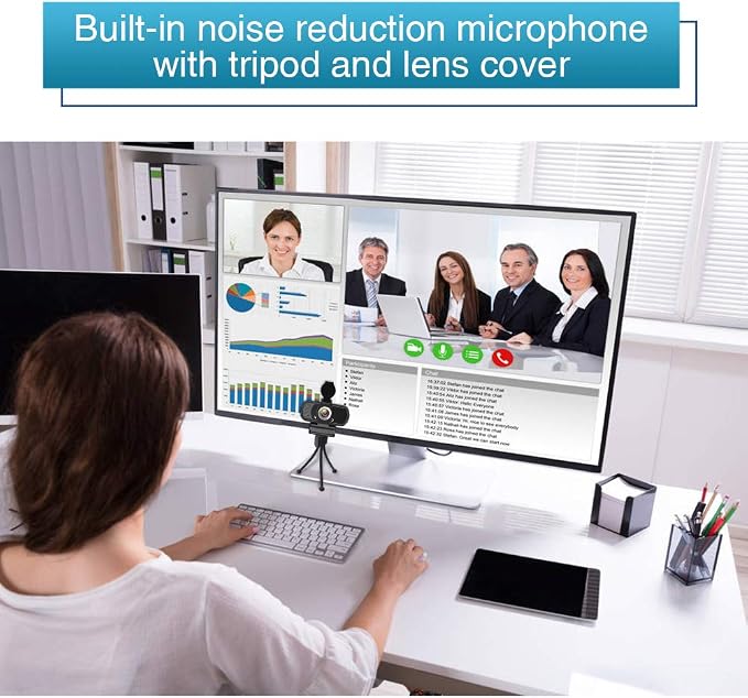 1080P Webcam with Mic Privacy Cover Tripod Stand 110 FOV PC | 1080P webcam with built-in microphone, privacy cover, tripod stand, 110 degree wide angle, USB plug and play for PC laptop - Image 3