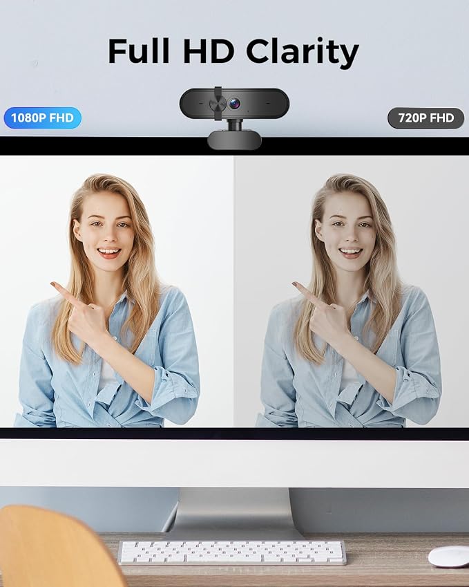 1080P Webcam with Microphone, Privacy Cover & Auto Light Correction for PC, Laptop and Desktop - Image 2