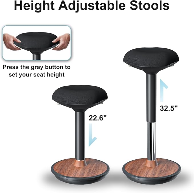Adult Wobble Stool - Anti-Fatigue Standing Desk Stool with 360° Rocking Non-Slip Curved Base, Height Adjustable 22-32 Inch Standing Chair for Home & Office,Walnut - Image 2