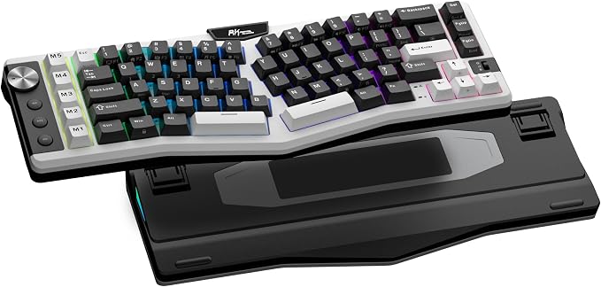 RK ROYAL KLUDGE A72 Alice Ergonomic Wireless Mechanical Keyboard,Split Ergo | Gasket RGB Gaming Keyboard w/Knob/Macro Keys/Touchable Nameplate, BT/2.4GHz/USB-C, 5-Layer Noise Dampening, Win/Mac Software by RKROYALKLUDGE