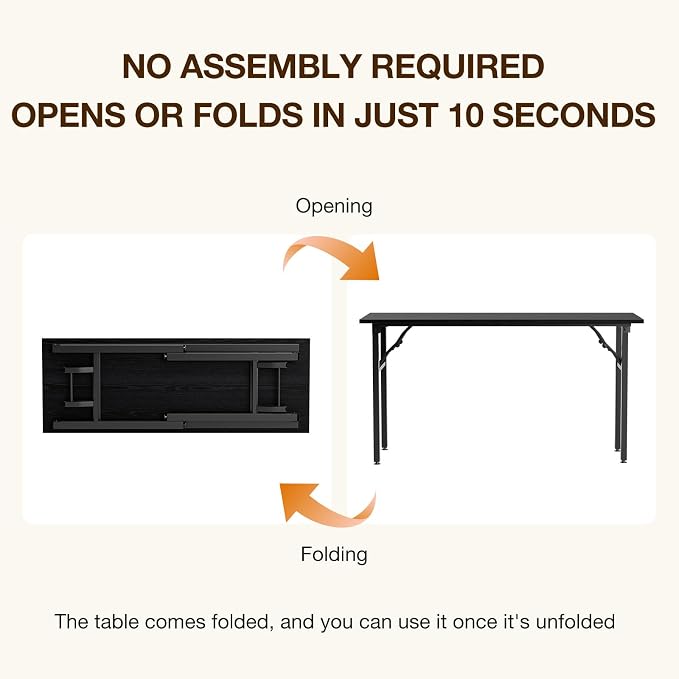 TEMI Long Computer Desk Folding Table - 55.1" Foldable Office Desk, No Assembly, Perfect Writing Table for Bedroom or Apartment, Portable Large Desk or Study Table with Compact Design, Dark Oak - Image 4